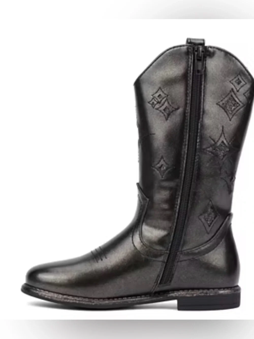 NWT Olivia Miller Big Girls Block Heel Black Western Glitter Stars Boots Size 3